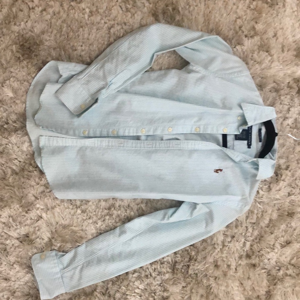 Ralph Lauren polo blue and white stripes button up
